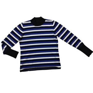 TAHARI Women's Stripes Mock Neck Blue White Sweatshirt Top Long Sleeve Size L